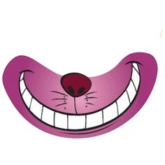 the face of a pink cat with big teeth and large grines on it's face