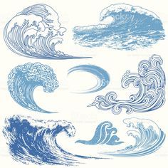 different types of waves in blue ink on white paper stock photo, pictures and royalty