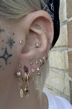 a person with ear piercings and jewelry on their ears