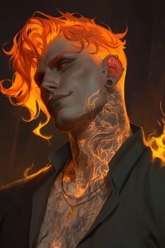 a man with red hair and piercings on his face is shown in this digital painting