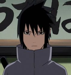 an anime character with black hair wearing a hoodie