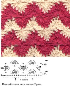 the crochet pattern is shown in red and white