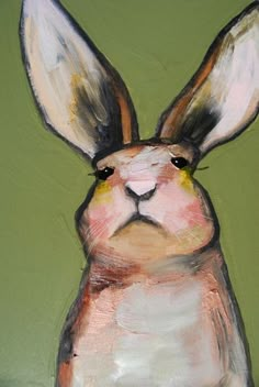 a painting of a rabbit on a green background