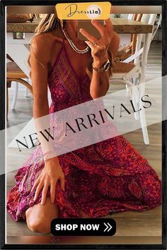 Women's Dresses Bohemian Print Sling Sleeveless Dress Bohemian Print, Fashion Pattern, Bohemian Dress, Printed Sleeves, Purple Green, Red Purple, Pink Yellow, Women's Dresses, Sleeve Styles