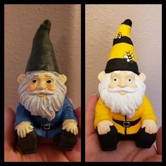 two small gnome figurines sitting next to each other