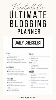 the ultimate blogging planner for bloggers is shown in black and white with text overlay