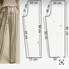 the pattern for this pants is shown in two different sizes and has an attached waistline