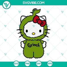 the hello kitty is wearing a green outfit