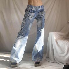 Y2k Grunge Fashion, Preppy Aesthetic Outfits, Moda Grunge, Casual Cargo Pants, Low Waist Jeans, Trendy Jeans, Denim Patterns, Harajuku Streetwear, Loose Jeans