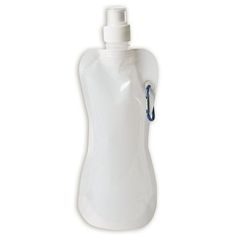 a white plastic bottle with a blue handle