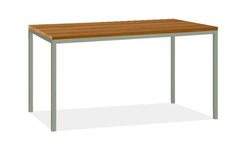 a wooden table with metal legs on an isolated white background, viewed from the front