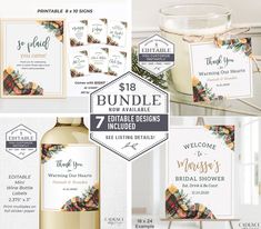 the bundle includes wedding stationery, wine bottle labels and place cards for guests to sign