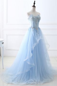 This Dress is fashionable for every occasion. the dress is made-to-order by professional tailors. You can choose from 50 colors, Regular sizes 2 to 16 and plus sizes 14w to 26W. Custom size is also available.. The product details: Color: Aqua Blue, Length: Long, Neckline: Sweetheart, Primary Fabric: Tulle, Silhouette: A-Line, Waistline: Natural Prom Dresses Light Blue, Prom Dresses With Lace, Light Blue Wedding Dress, Blue Lace Prom Dress, Sky Blue Prom Dress, Dresses Light Blue, Blue Wedding Dress, Prom Dress With Train, Light Blue Wedding