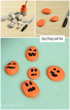 an easy and fun halloween craft for kids to make with rocks, pebbles and paint