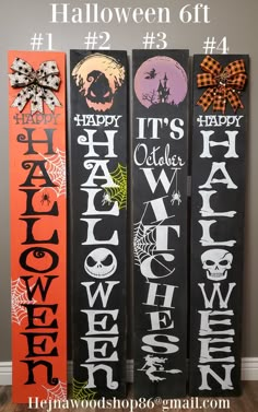 three halloween signs with the words happy it's october, happy halloween and happy halloween on them