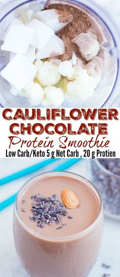 chocolate protein smoothie with nuts and cauliflower in it