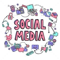 the word social media surrounded by hand drawn icons