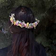 "This handmade half crown is designed of real dried flowers. Hair wreaths are unique pieces for a rustic-boho themed wedding, engagement or baby events. **MEASURES** Baby Crown : 12\" in length , it's suitable for Newborn to 24 month-old baby. Child Crown : 16\" in length , it's suitable for 1-14 years old.  Adult Crown : 22\" in length , it's suitable for older 14 years old.  >>The measures are without satin ribbon. It can be adjustable at the back with the ribbon. Bridal Bouquet: 12\" diameter Bridesmaid Bouquet :  8\" diameter **PLEASE NOTE** The best time for buying of real dried flower crowns is about 1-3 months before the event. Keep it in a cool place and it's package. **CUSTOM DESIGN** Please send a message for all your requests. **SHIPPING** I work with express shipping! Our caref Half Flower Crown, Flower Wedding Crown, Bridesmaids Flowers, Dried Flower Wedding, Half Flower, Crown Bride, Baby Crown, Baby Event, Bride And Bridesmaids