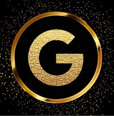 the letter g in gold glitter on a black background