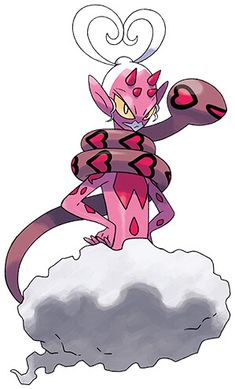 a drawing of a pink and black snake with hearts on its back, sitting on top of a pile of snow