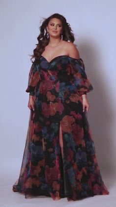 Plus Size Floral Maxi Dress with Sleeves | Sydney's Closet SC7386 Black Tie Dress Code Women Plus Size, Glamour Dress Plus Size, Plus Size Two Piece Dress, Elegant Formal Dresses Plus Size, Plus Size Floral Gown, Engagement Outfit Plus Size, Midsize Winter Wedding Guest Outfit, Plus Size Winter Wedding Guest, Plus Size Floral Dress Wedding Guest