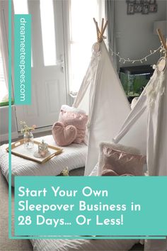 a teepee tent sitting on top of a bed in a bedroom