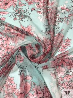 Dreamy Floral Printed Silk Chiffon - Rose Pink/Seafoam/Black | FABRICS & FABRICS – Fabrics & Fabrics Black Fabrics, Silk Chiffon Fabric, Iphone Photo App, Greece Wedding, Printed Silk, African Attire, Fashion Fabric, Silk Chiffon, Chiffon Fabric