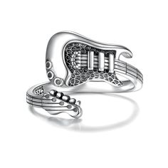 PRICES MAY VARY. Unique Design:This is a ring for the person who love Rock music and Electric guitar.Unique accessorise to your outfit or music themed things/party. High Quality Material: Made of 925 sterling silver, hypoallergenic,nickel-free,lead-free,cadmium-free and does not contain any allergic element,it is comfortable to wear and no harm to sensitive skins. Adjustable Size:The ring size can be adjusted,easily to expand or shrink，which is fit for most Women/Men. Perfect Gift: The ring come Heavy Metal Jewelry, Guitar Unique, Guitar Ring, Guitar Lovers, Adjustable Jewelry, Punk Jewelry, Music Themed, Music Guitar, High Quality Jewelry