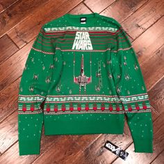 Star Wars Christmas Sweater Size Small New With Tags. Star Wars Christmas Sweater, Star Wars Green, Star Wars Sweater, X Wing Fighter, Star Wars Christmas, Sweaters Crewneck, Ugly Christmas, Christmas Sweater, New Color