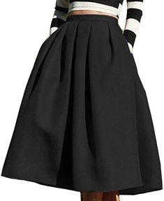 FACE N FACE Women's High Waisted A line Street Skirt Skater Pleated Full Midi Skirt Large Black at Amazon Women’s Clothing store: Skirt Outfits Dressy, Aline Midi Skirt, Street Skirt, Good Woman, Mid Calf Skirt, African Skirts, Full Midi Skirt, Outfits Dressy