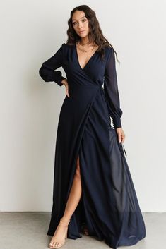 Kelsey Wrap Dress | Navy - Baltic Born Navy Long Dress, Sparkle Gown, Velvet Wrap Dress, Baltic Born, Velvet Maxi Dress, Dusty Rose Dress, Navy Blue Dress, Dress Dusty, White Chiffon