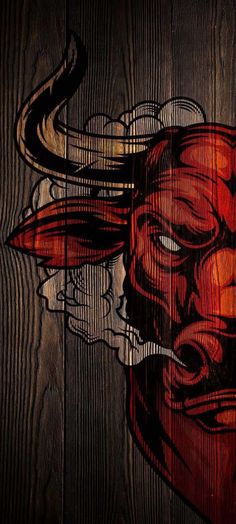 an artistic painting of a bull on wood