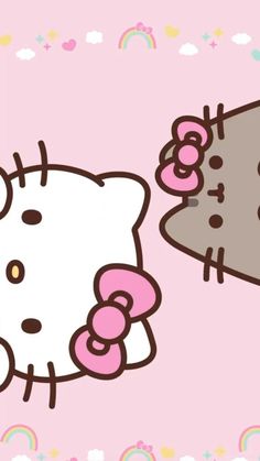 two hello kitty wallpapers on a pink background