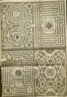 an old book with intricate designs on the pages and numbers in each section, including two circles