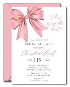 Pink Bow Bridal Shower Invitation Bow Birthday Invitation, Bow Themed Bridal Party, Coquette Bridal Shower Theme, Themes For Bridal Showers, Birthday Pink Theme, Coquette Brunch, Girly Baby Shower Themes, Party Invitations Pink, Coquette Theme