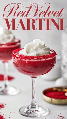 two red velvet martinis with whipped cream on top