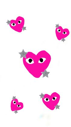 pink hearts with silver stars on them and eyes drawn in the shape of heart shapes