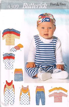 a baby's outfit and pants in two sizes, with the pattern on it