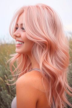 Dusty Rose Pink Hair Color Idea. Pink Rinse On Blonde Hair, Pink Strawberry Blonde Hair, Blush Hair, Light Rose Gold Hair Blonde, Peachy Blonde, Rose Gold Toned Hair, Pink Blonde, Blonde Hair With Pink, Coral Pink Hair