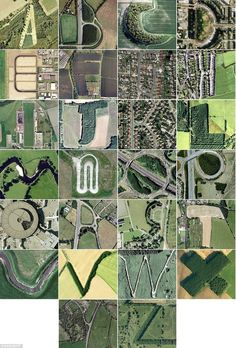 an aerial view of many different fields and roads