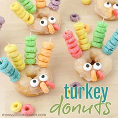 turkey donuts are decorated with candy and eyes