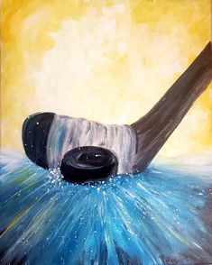 an oil painting of a hockey goalie's stick in the water