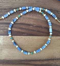 Necklace: sodalite, apatite, white howlit, goldplated silver 💛🩵🤍💚💛 Bead Jewellery, Cat Eye, Moon, Beads, Silver, White