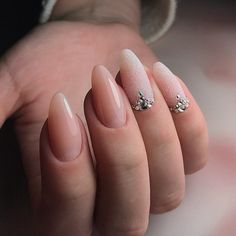 Nude Nails With Crystals, Nude Wedding, Square Nail, Swarovski Nails, Classic Nails, Bride Nails, Ballerina Nails, Gem Nails