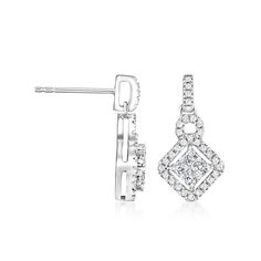 Ross-Simons - .50 ct. t. w. Diamond Earrings in 14kt White Gold. With a captivating halo-style design, these .50 ct. t. w. marquise and round brilliant-cut diamond earrings will be your most-worn pair for countless stylish occasions. Finely crafted in polished 14kt white gold. Post/clutch, diamond earrings. Diamond birthstones are the perfect gift for April birthdays. April Birthday, Diamond Birthstone, Halo Style, Earrings Diamond, Round Brilliant Cut Diamond, Side View, Style Design, Round Brilliant, Diamond Earrings