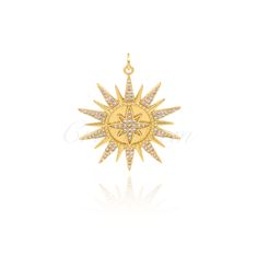 CZ Micro Set Rhinestone Sun Shaped Polaris Pendant, Sun Charm, Polaris Charm, Celestial Jewelry, 33x32mm ❤Material:Gold Filled Brass,All Products are Using Safe Materials and Comply with CPSIA and EU Standards.Lead Free & Cadmium Free & Nickel Free. ❤Size: 33x32mm ❤Color:As Picture ❤Use for:Bracelet、Earrings、Necklace、and Any why you want * * * * * * About Shipping * * * * * * ❤We ship the item to worldwide from China,so please pay attention to the shipping time before place the order. ❤To U.S：Th Sun Charm, Celestial Jewelry, Earring Necklace, Pay Attention, Free Size, Gold Filled, Etsy Accessories, Charms, Gift Card