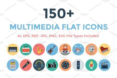 the flat icon set includes different types of media