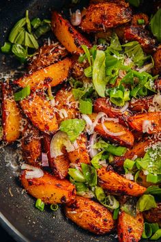 a close up of food in a pan on a table