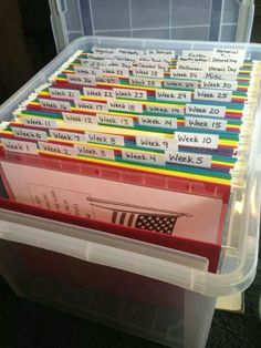 a clear plastic box filled with lots of writing paper