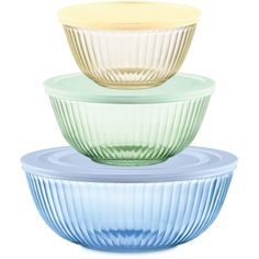 three glass bowls stacked on top of each other